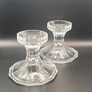 Clear Crystal Round Shaped Candle Stick Votive Pillar Holder Set  5" Hight